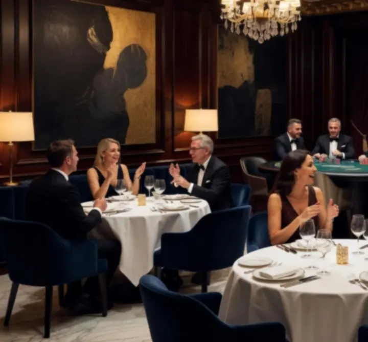 Vue d’ensemble du restaurant moderne avec lounge de poker Bright Clean Team Lounge