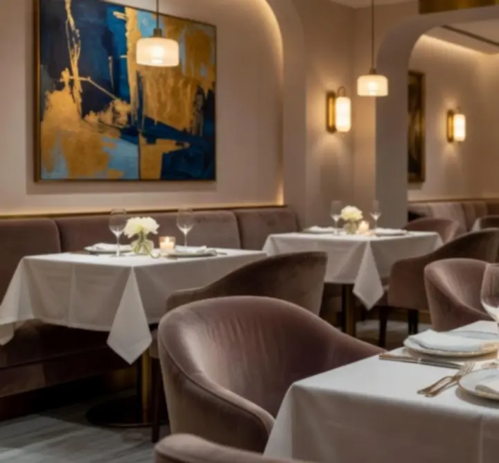 Intérieur élégant du restaurant Bright Clean Team Lounge avec éclairage tamisé