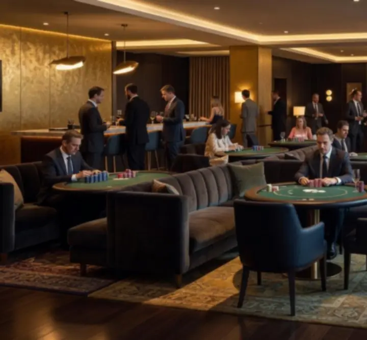 Vue intérieure du Bright Clean Team Lounge avec éclairages chaleureux et décoration contemporaine