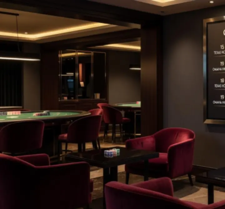 Calendrier lumineux de tournois de poker dans un lounge élégant